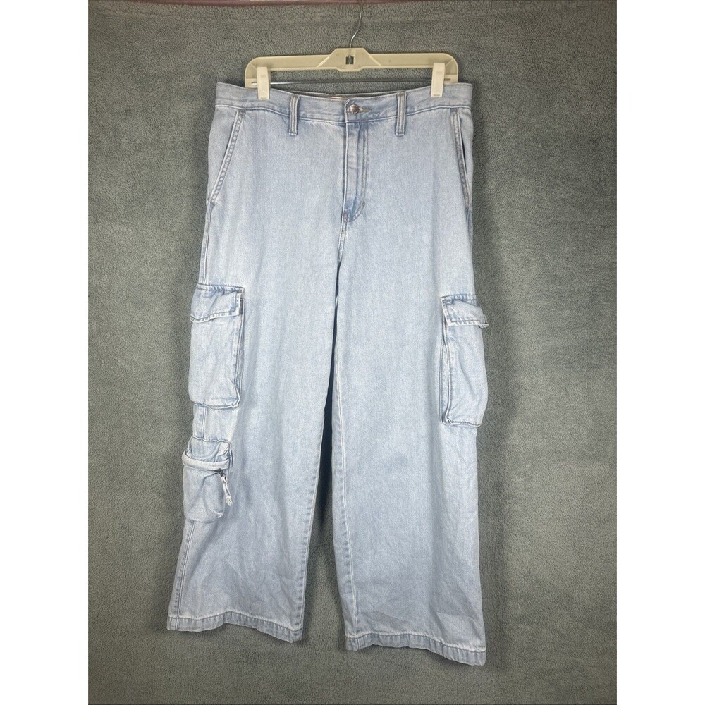 Universal Thread Womens Jeans 12R Blue Wide Leg Cargo Stretch‎ Pockets Denim